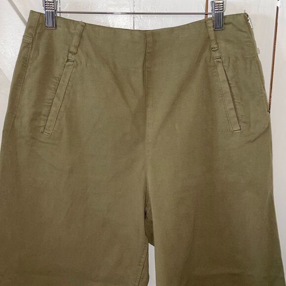 Zara Womens Frayed High Waist Side Zip Wide Leg Pants Olive Green Size 8 - Picture 2 of 8